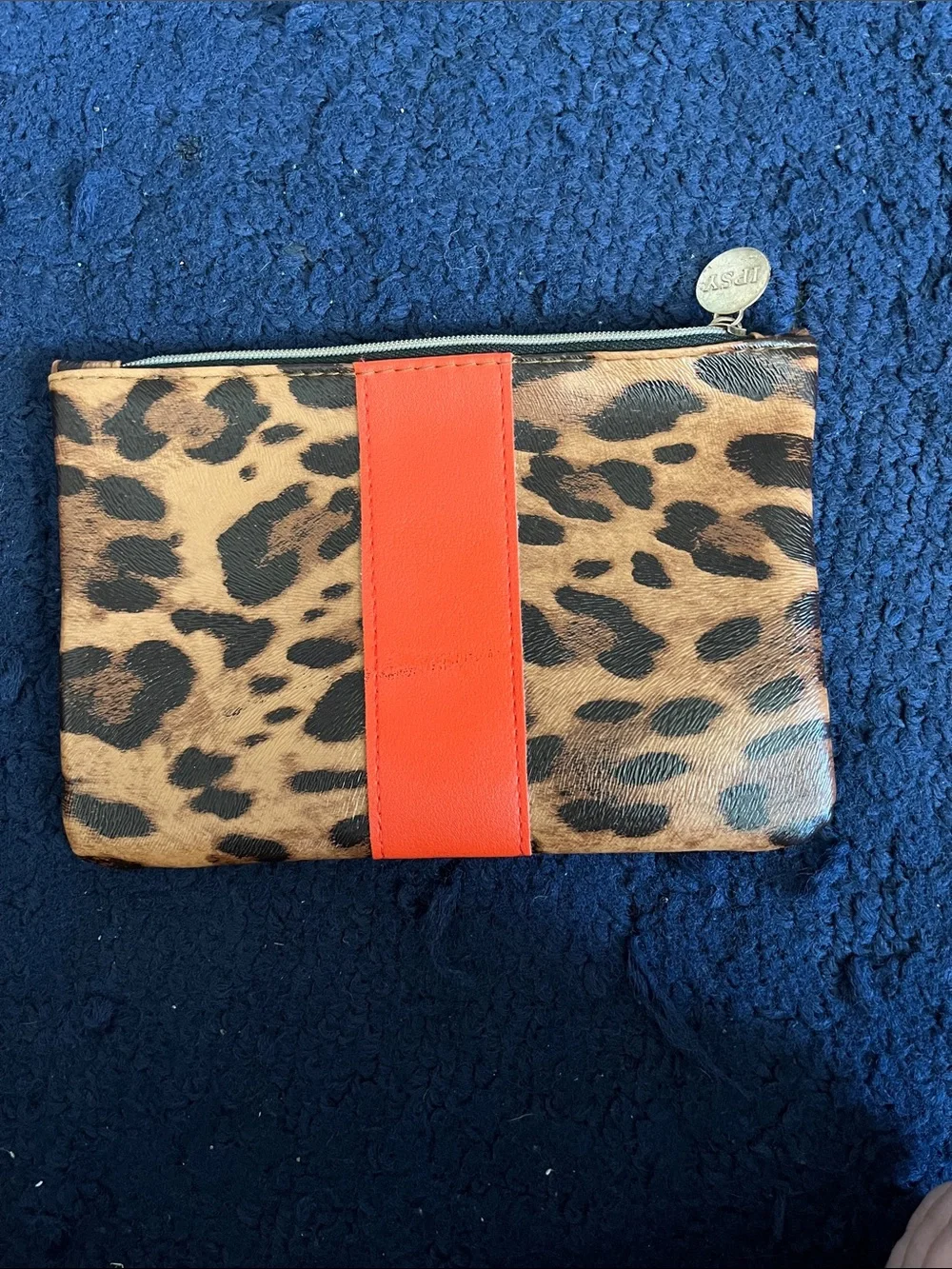 ipsy Leopard Print Cosmetic Bag with Orange Accent